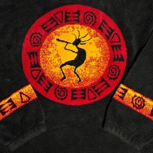 Bear Ridge Outfitters Kokopelli Fleece Jacket Mens 2X Black Southwestern Vintage